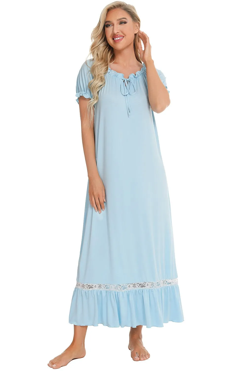 Women's Lace Detail Short-Sleeved Lounging Nightgown