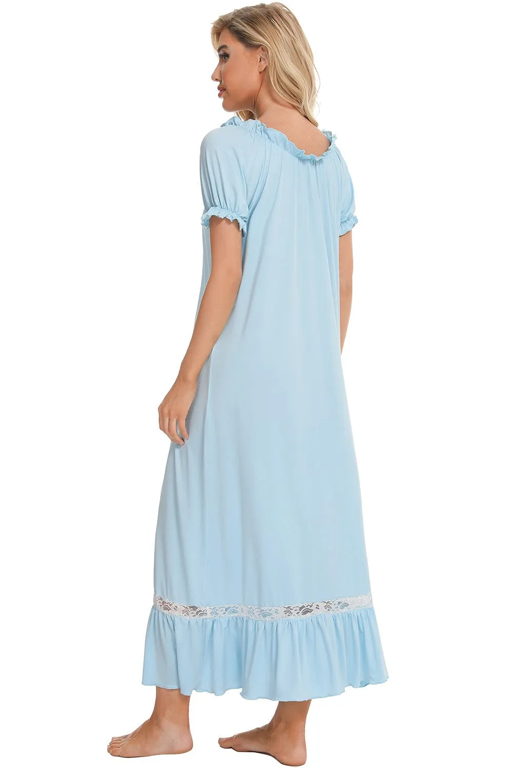 Women's Lace Detail Short-Sleeved Lounging Nightgown