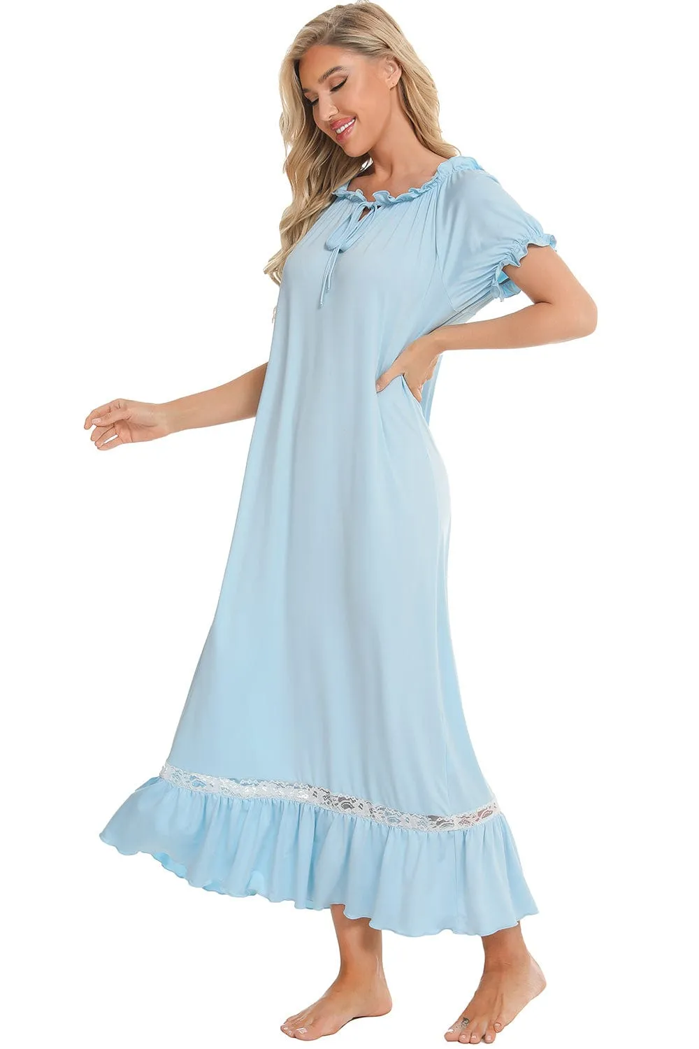 Women's Lace Detail Short-Sleeved Lounging Nightgown