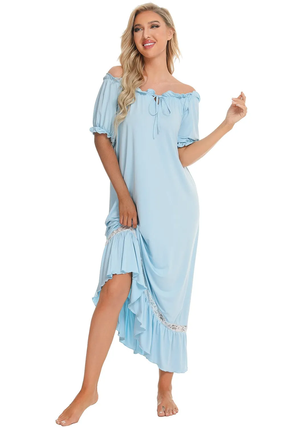 Women's Lace Detail Short-Sleeved Lounging Nightgown
