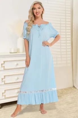 Women's Lace Detail Short-Sleeved Lounging Nightgown