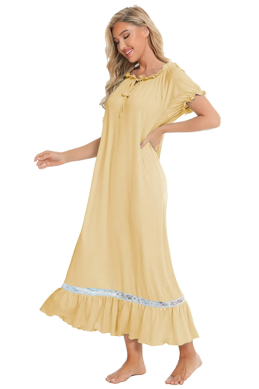 Women's Lace Detail Short-Sleeved Lounging Nightgown