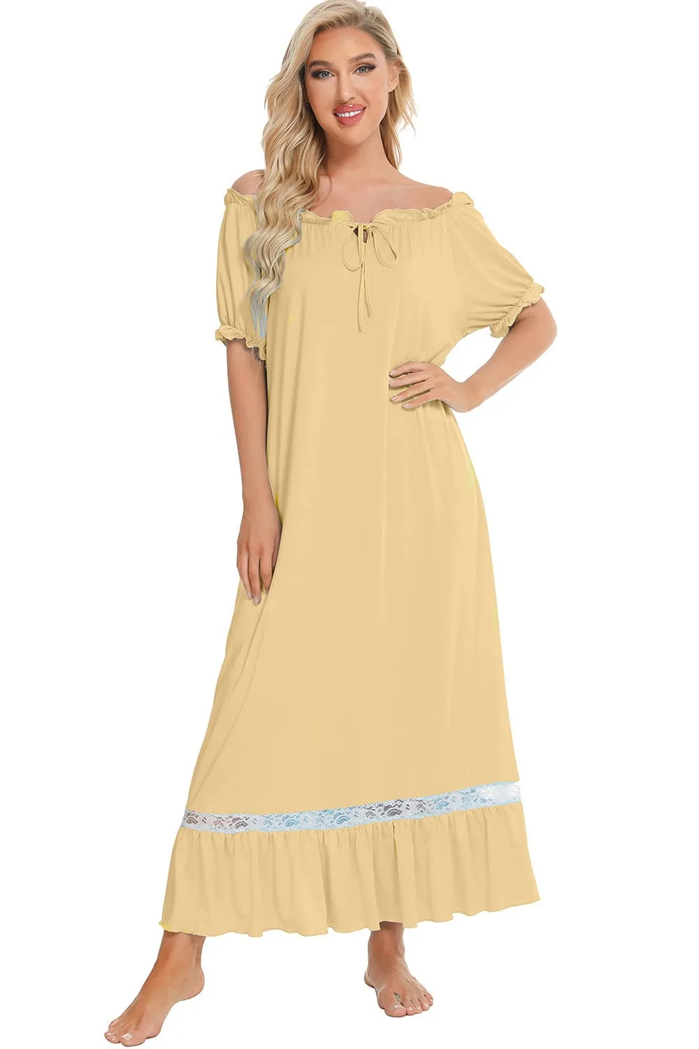 Women's Lace Detail Short-Sleeved Lounging Nightgown