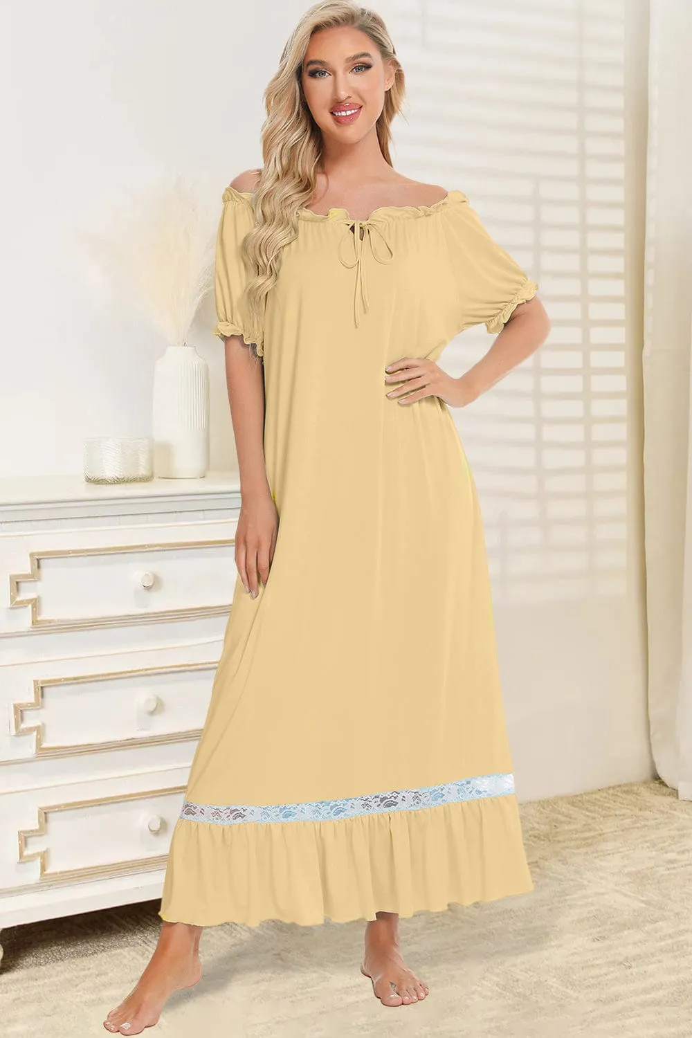 Women's Lace Detail Short-Sleeved Lounging Nightgown