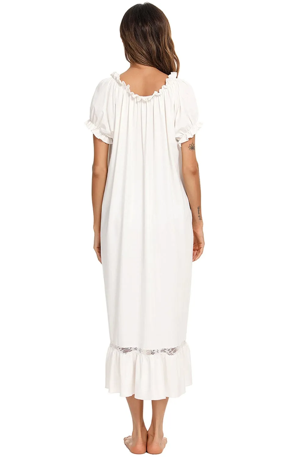 Women's Lace Detail Short-Sleeved Lounging Nightgown