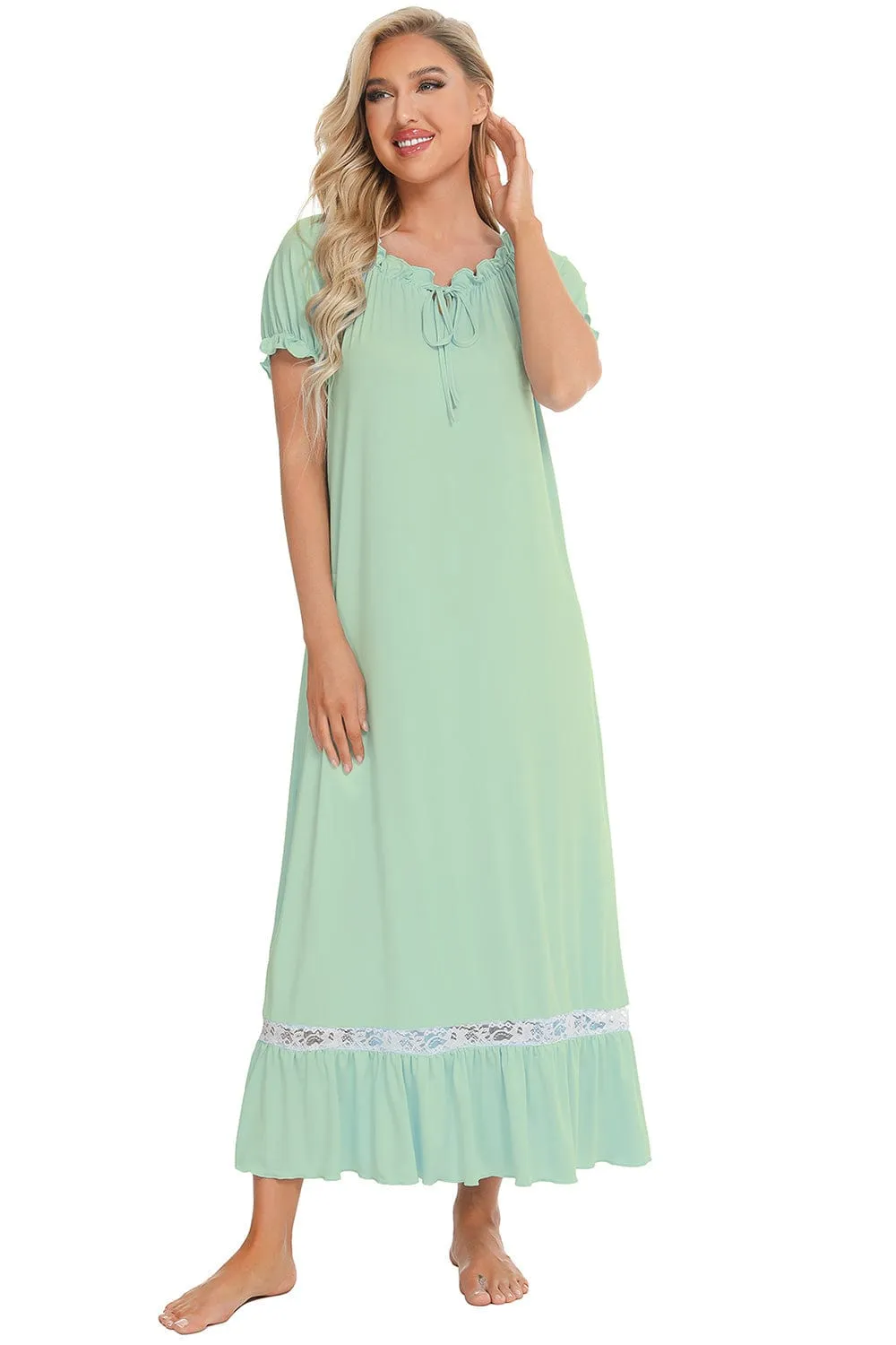 Women's Lace Detail Short-Sleeved Lounging Nightgown