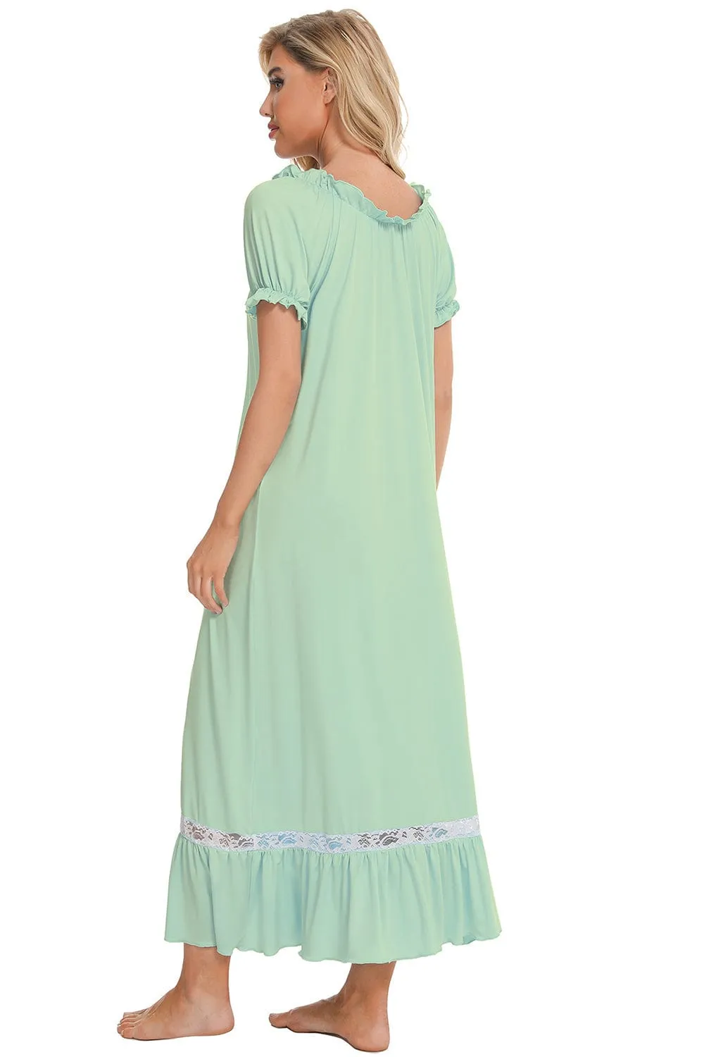 Women's Lace Detail Short-Sleeved Lounging Nightgown