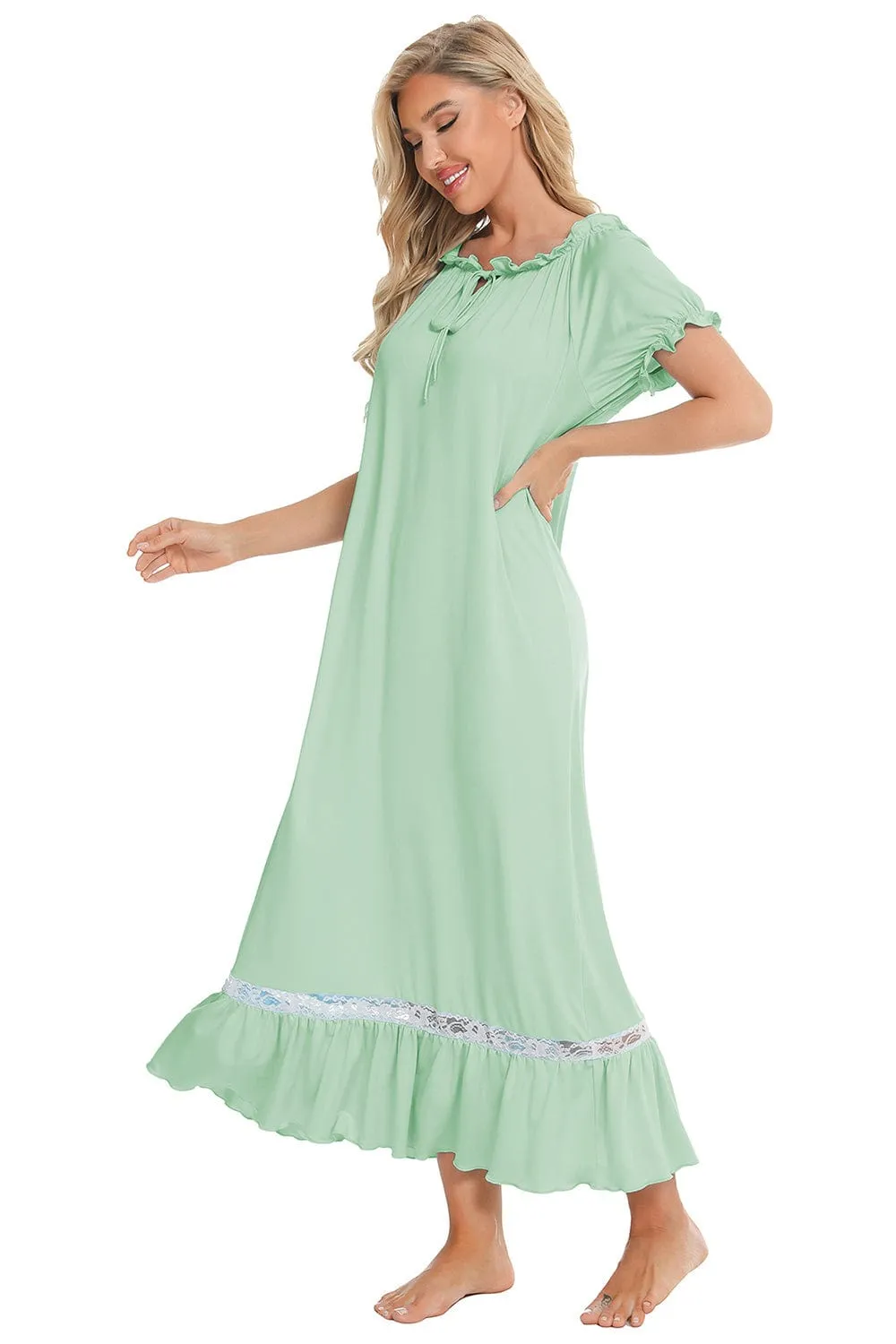 Women's Lace Detail Short-Sleeved Lounging Nightgown