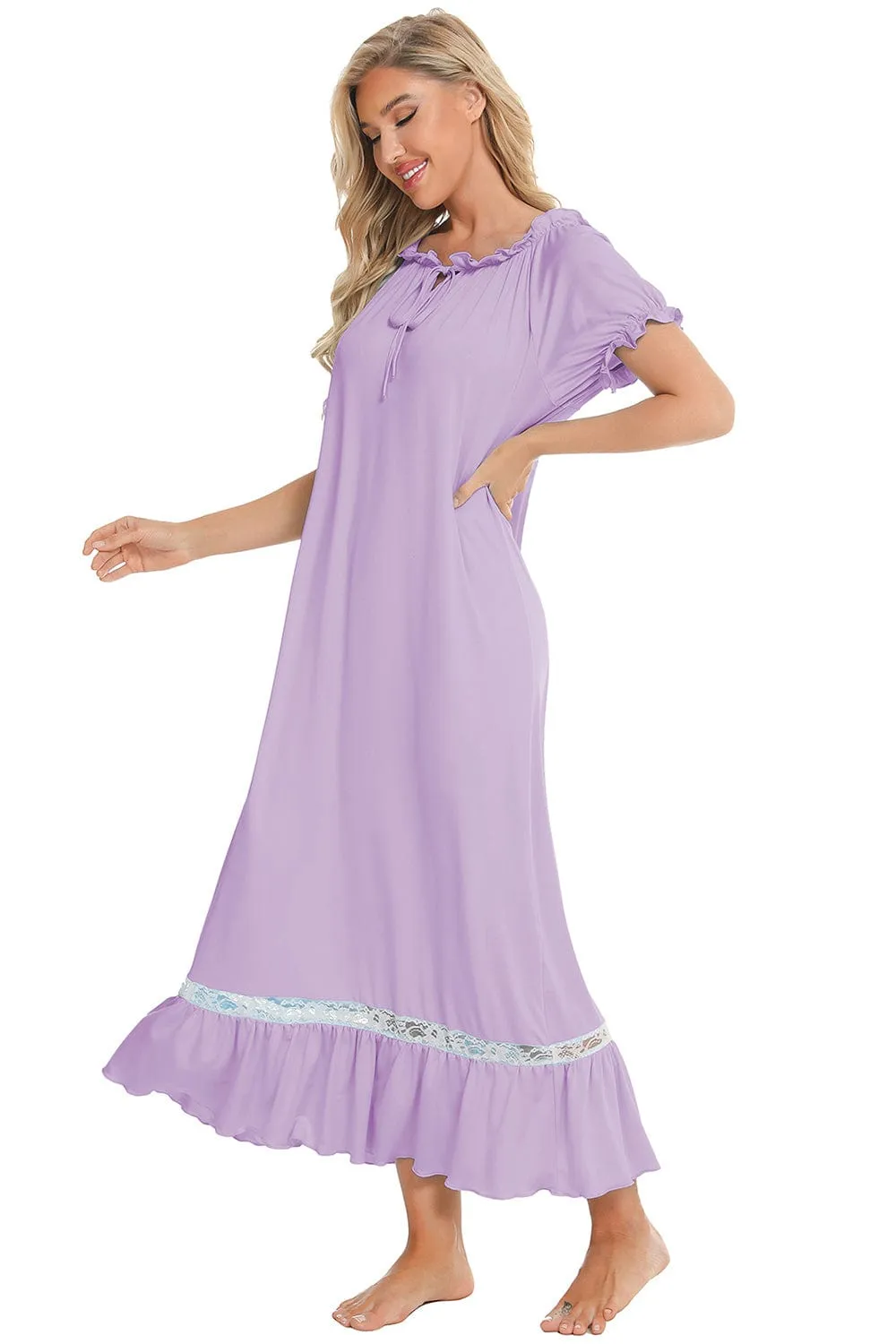 Women's Lace Detail Short-Sleeved Lounging Nightgown