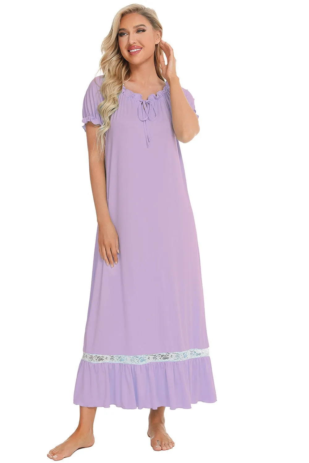 Women's Lace Detail Short-Sleeved Lounging Nightgown