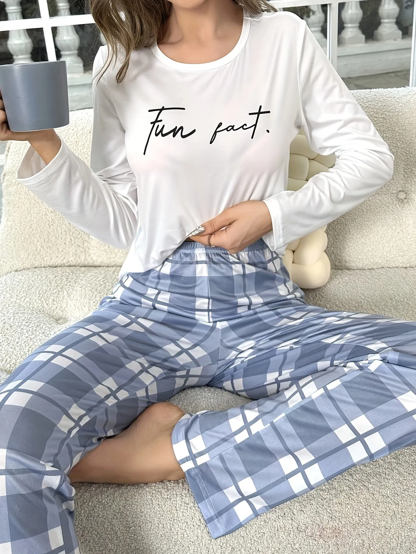Womens Letter Print Pajama Set Comfy Sleepwear  Loungewear