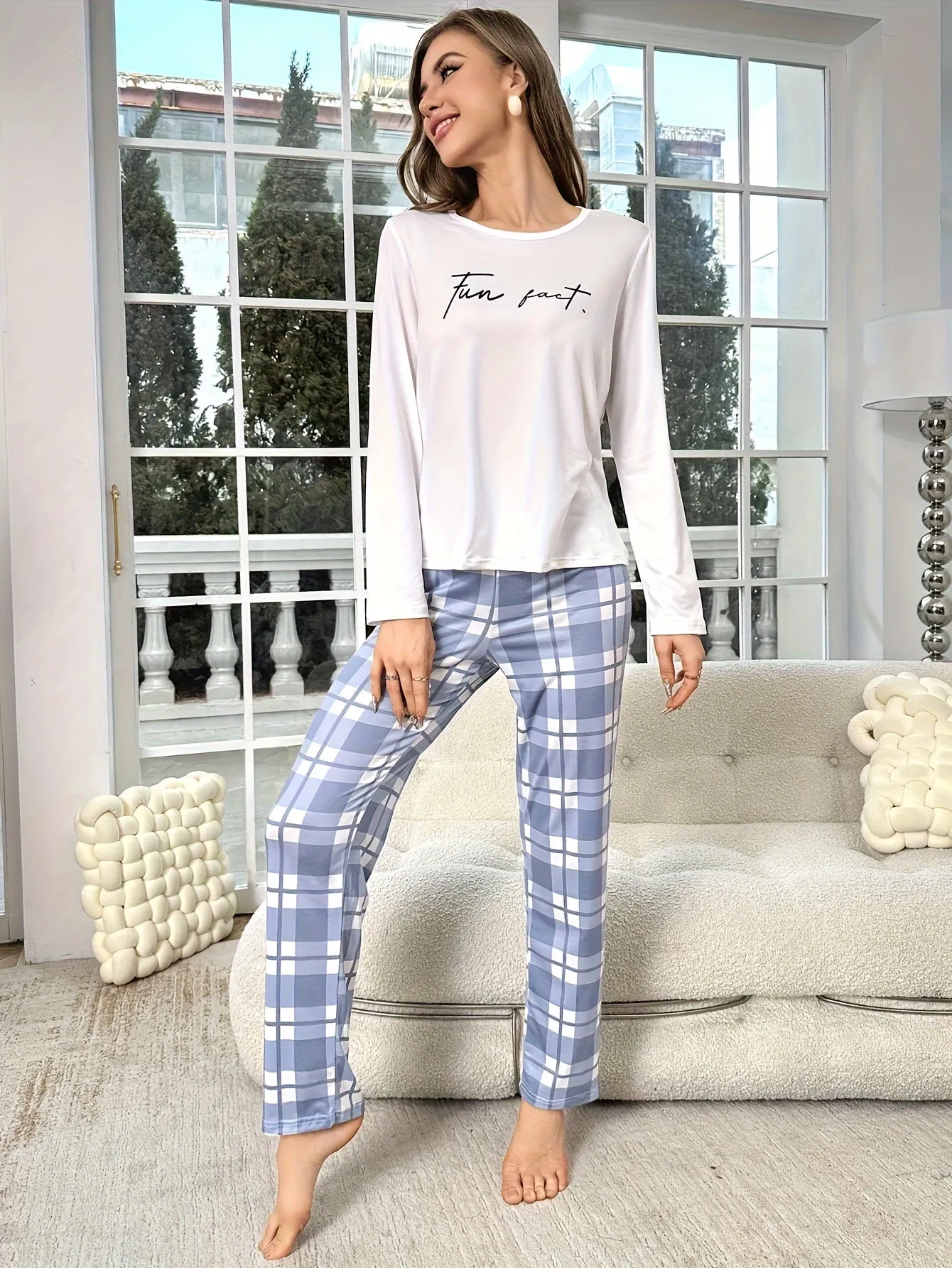 Womens Letter Print Pajama Set Comfy Sleepwear  Loungewear