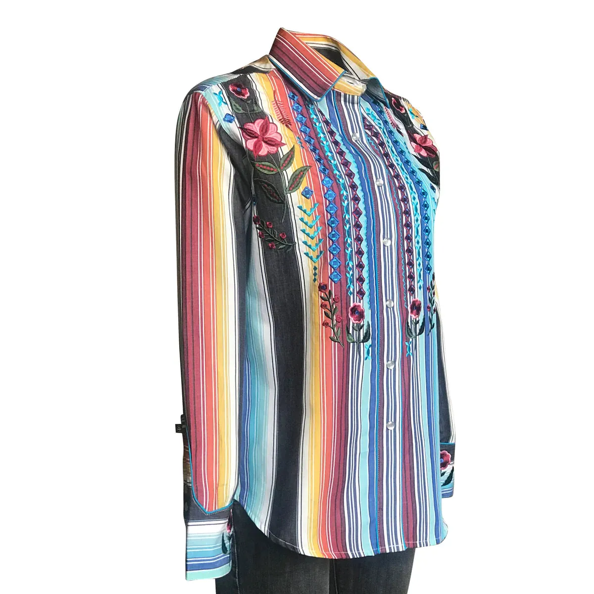Women's Rockmount Boho Serape Stripe Western Shirt with Cascading Embroidery