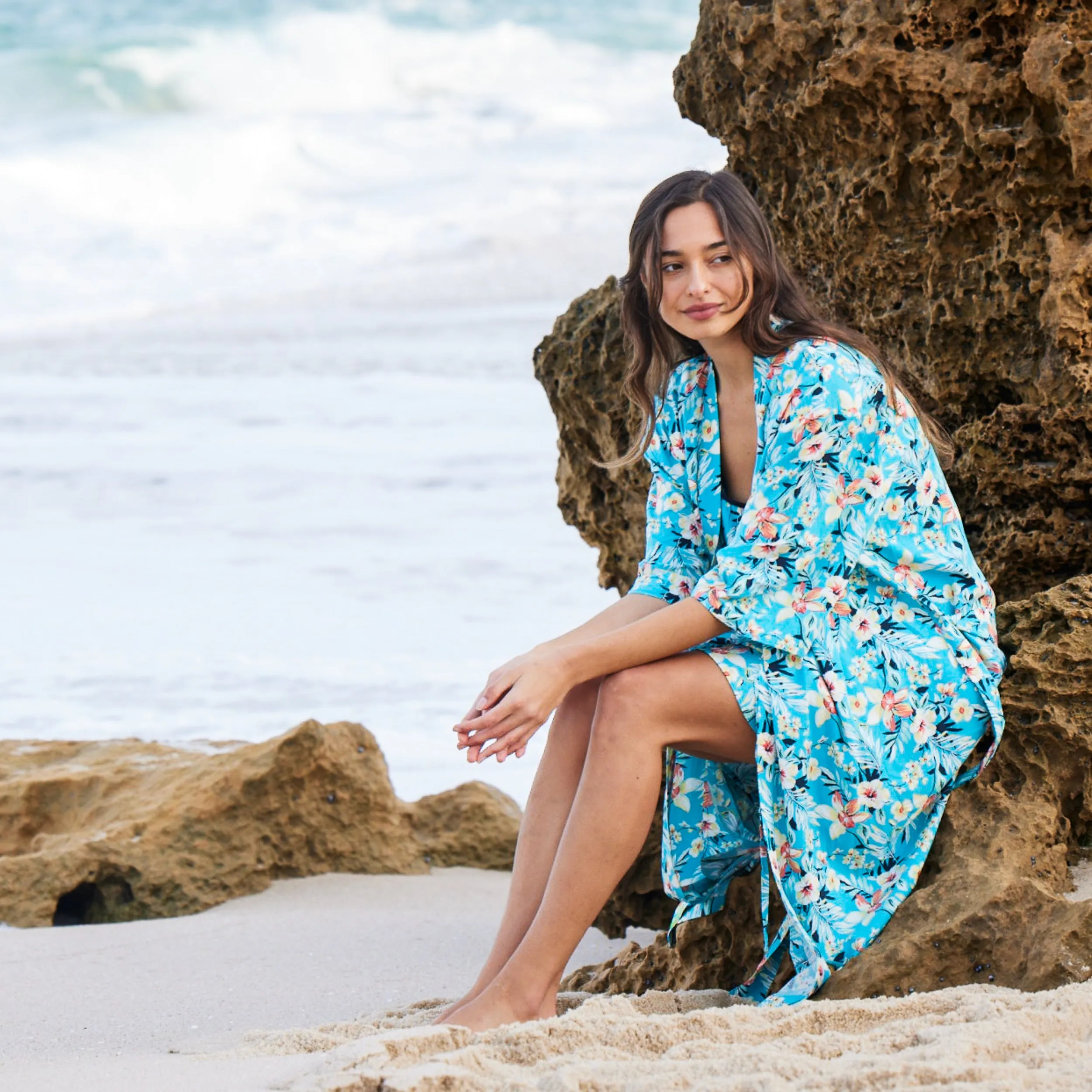 Women's Twilight Floral Woven Robe - Blue