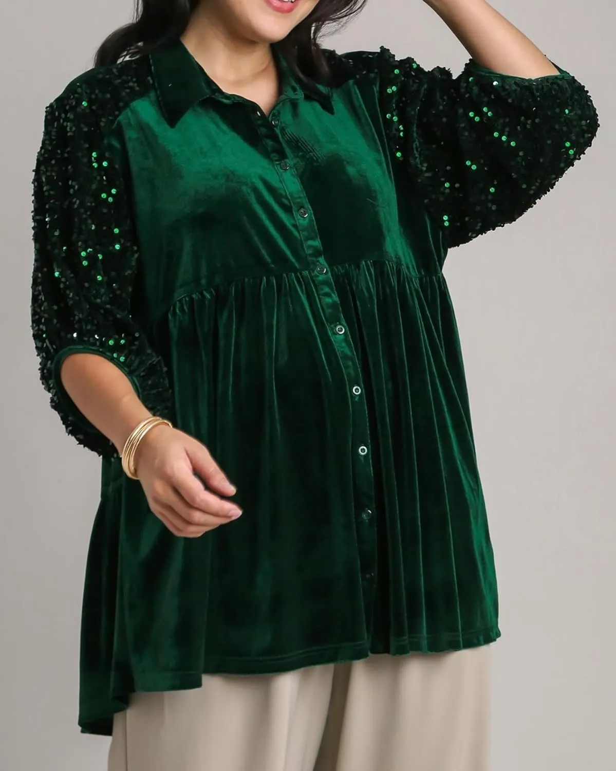 Womens Velvet Dress Button Down T Shirt 3/4 Sleeve Tunic Dresses Casual Babydoll Mini Dress