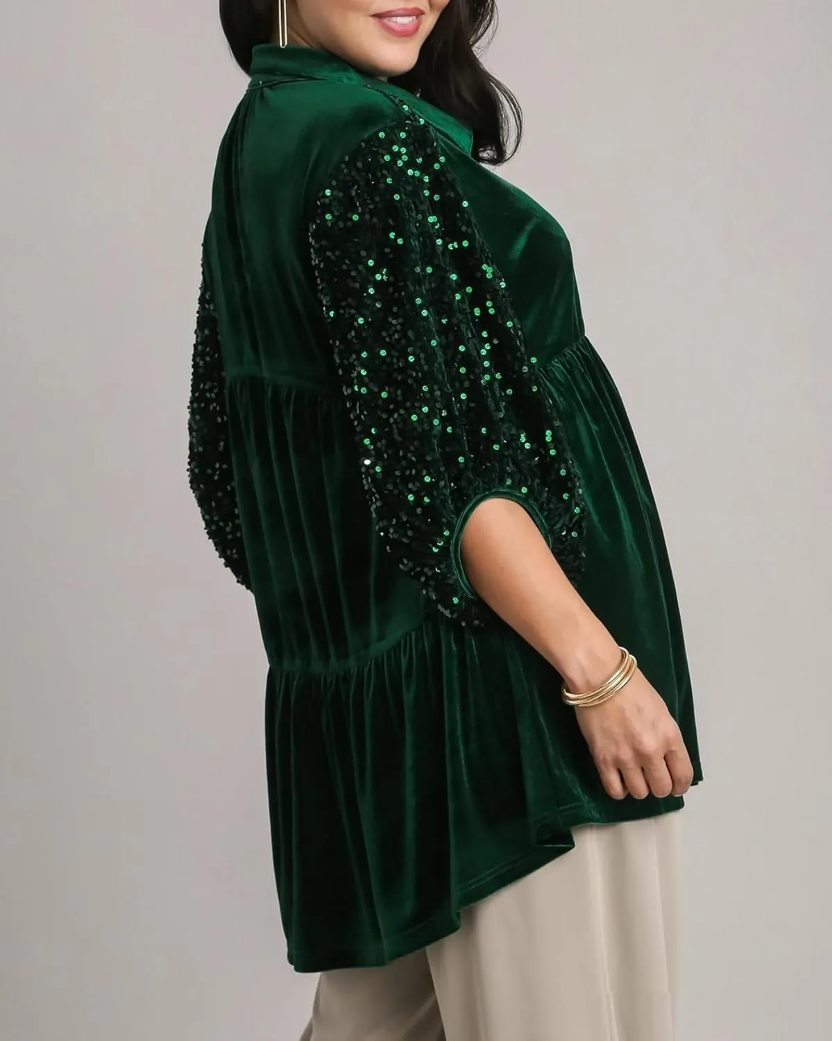 Womens Velvet Dress Button Down T Shirt 3/4 Sleeve Tunic Dresses Casual Babydoll Mini Dress