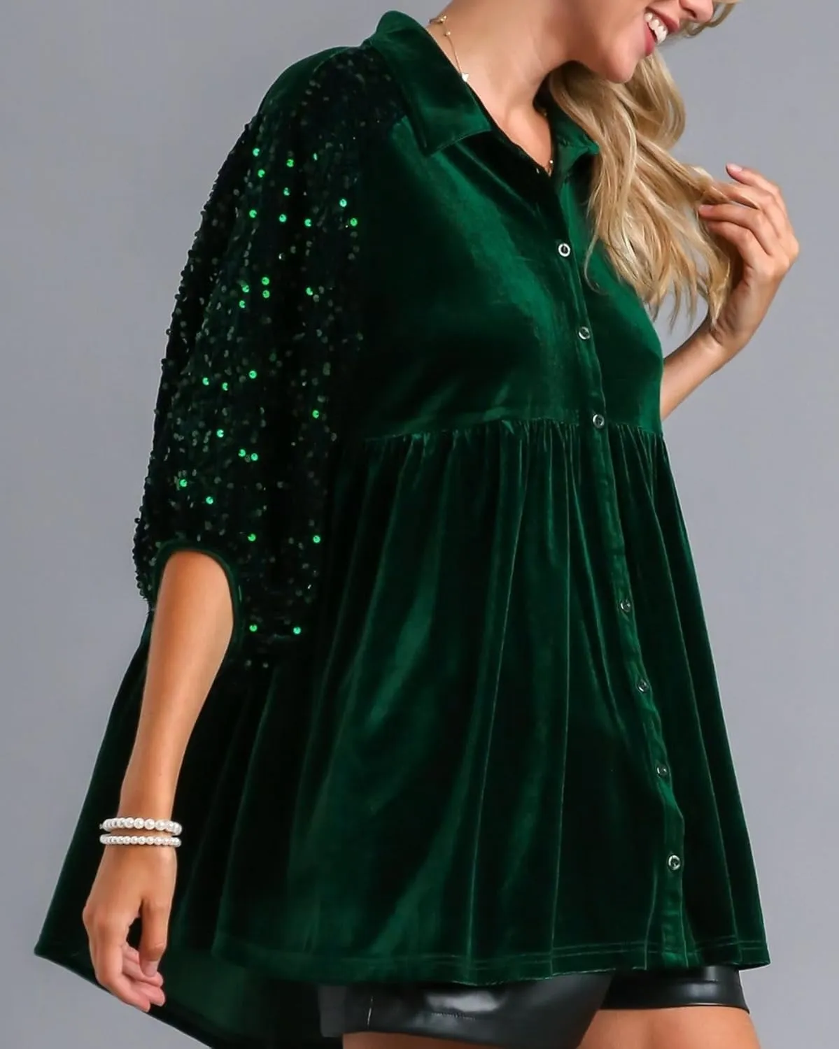 Womens Velvet Dress Button Down T Shirt 3/4 Sleeve Tunic Dresses Casual Babydoll Mini Dress
