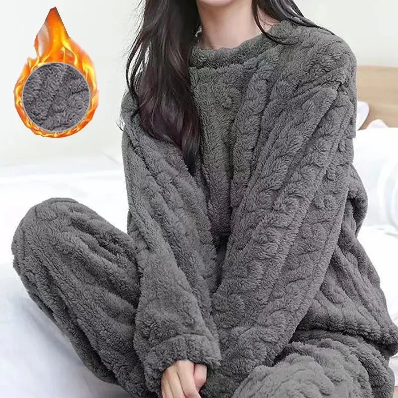 Women’s Warm Velvet Fleece 2-Piece Set - Cozy Pullover & Pants