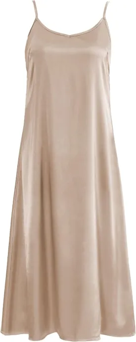 Xintianji Women's Basic Satin Silky Full Slip Midi Loose Dress with V-Neck Sexy Cami Adjustable Strap Wear Nightgown Dresses