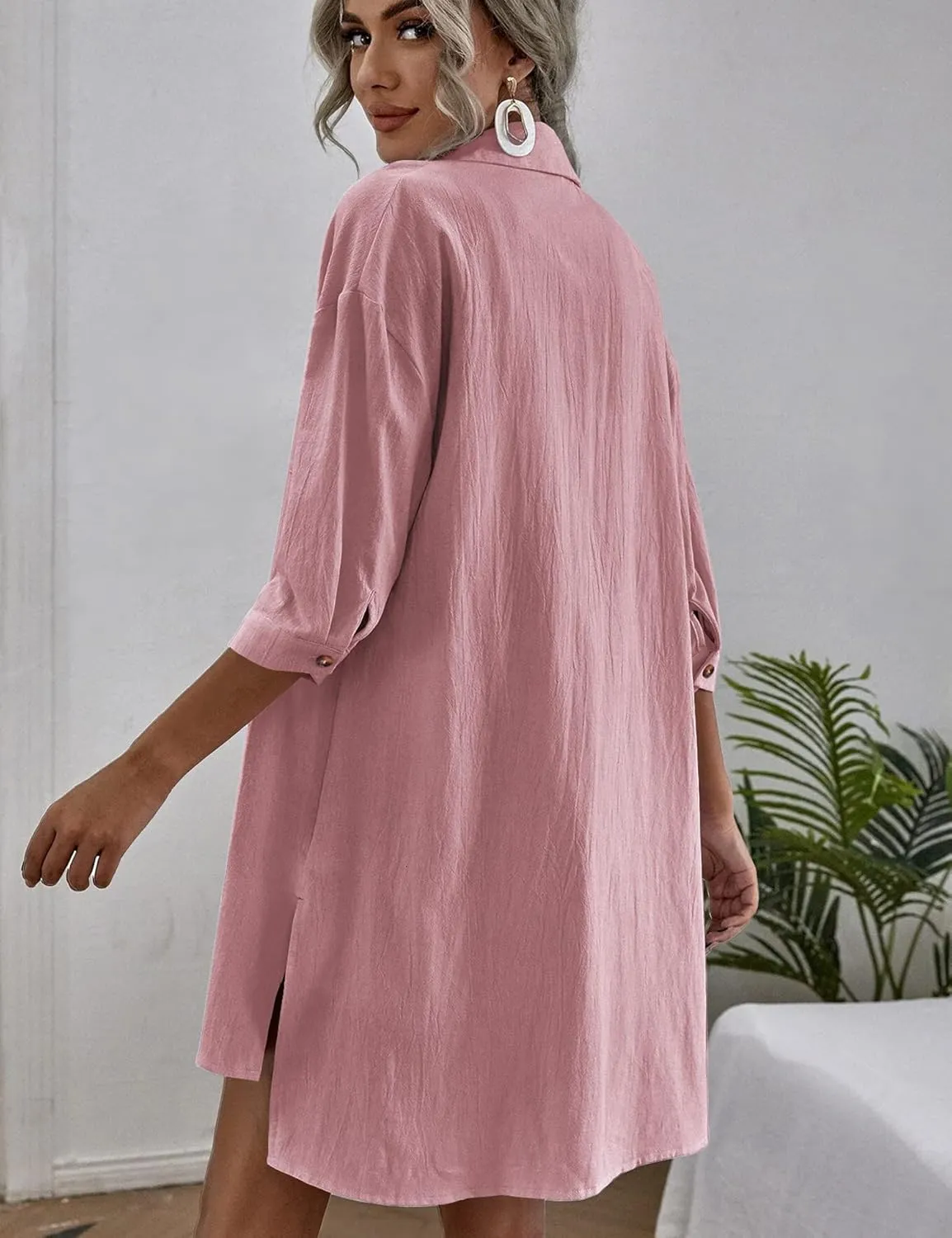 Zeagoo Womens 2 Piece Lounge Tracksuit Outfit Sets Cotton Linen High Low Shirt and Drawstring Casual Shorts Set