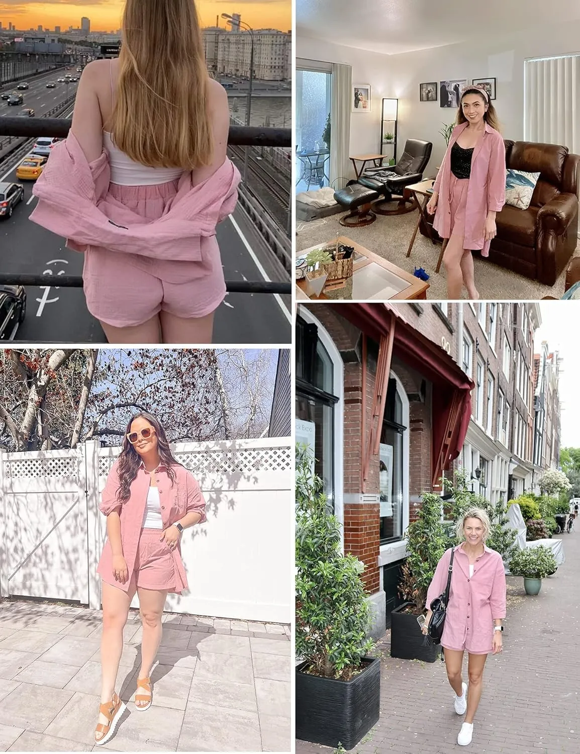 Zeagoo Womens 2 Piece Lounge Tracksuit Outfit Sets Cotton Linen High Low Shirt and Drawstring Casual Shorts Set