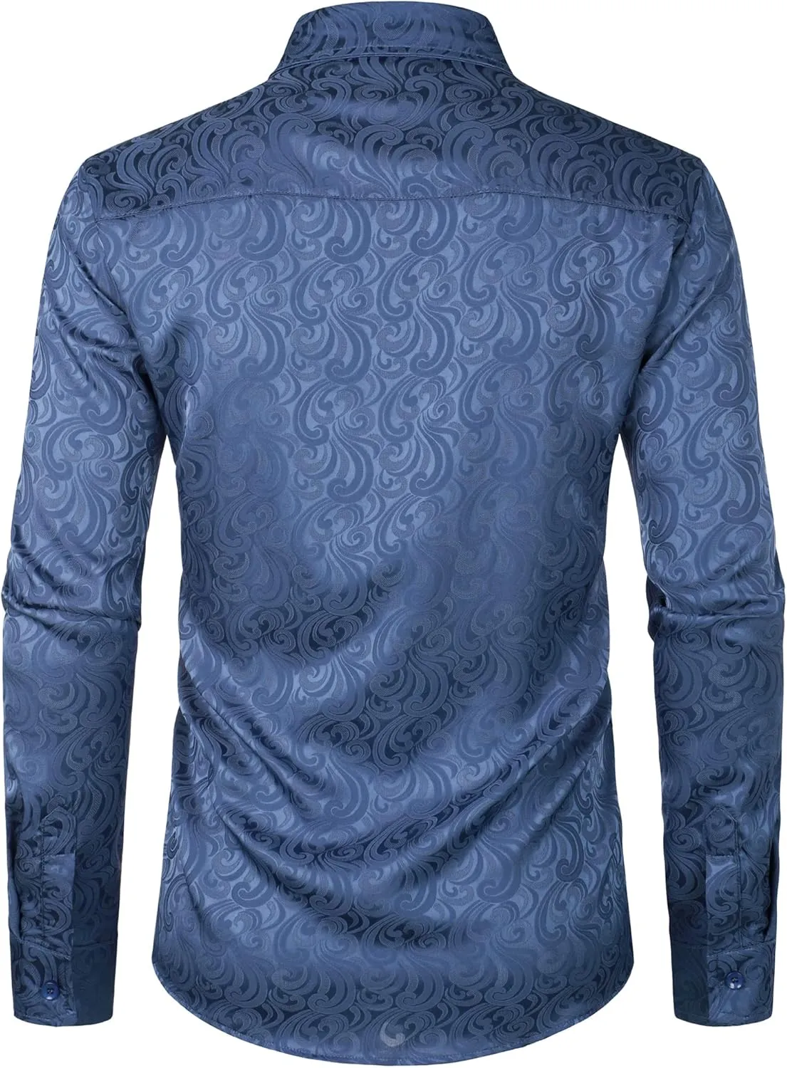 ZEROYAA Men's Hipster Jacquard Long Sleeve Satin Silk Like Button Up Dress Shirts for Party Prom